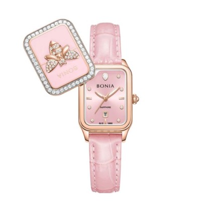 Bonia Bee Elegance BNB10930-2573S Pink Leather Strap Women Watch 